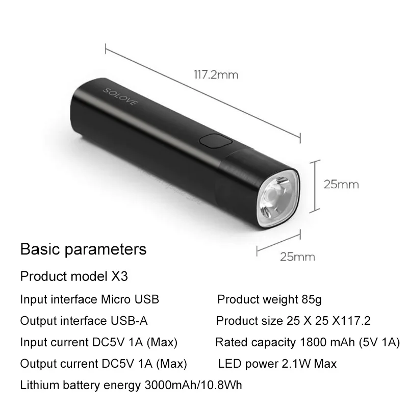Xiaomi SOLOVE X3 USB Перезаряжаемый яркий EDC фонарик 3000 мАч Внешний аккумулятор портативный мини светодиодный фонарь для наружного велосипеда
