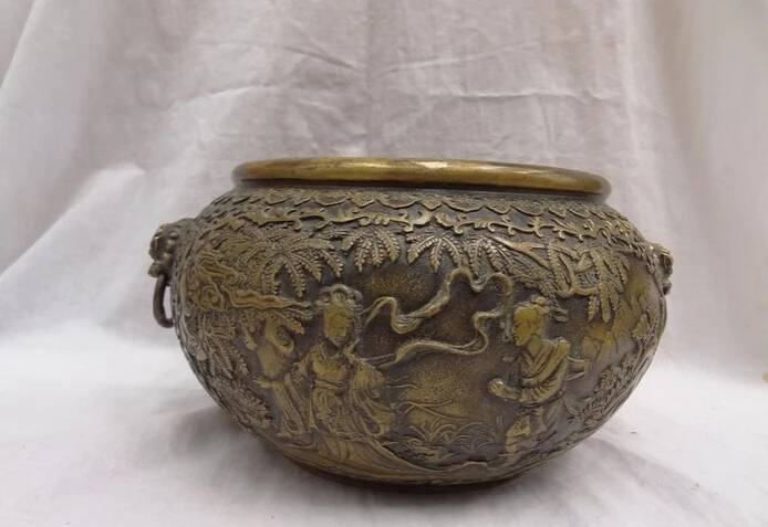 

USPS to USA S1190 10" Chinese Bronze Fly Phoenix Belle Peach Statue Lion Crane Bowl Incense Burner B0401