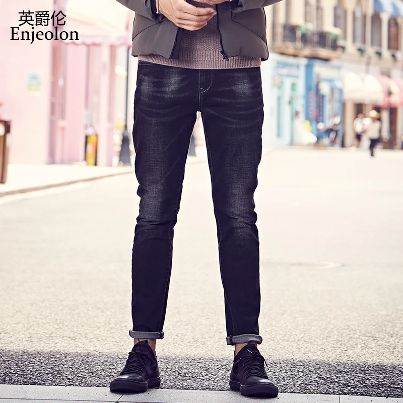 

Enjeolon brand spring quality long full trousers jeans pants man cotton black solid males Causal jeans male NZ6721