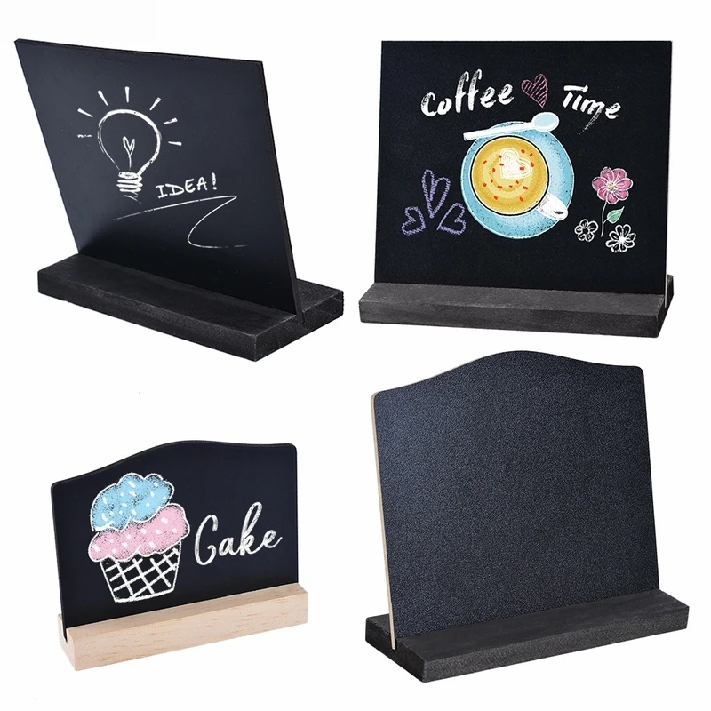

4PCS/set Double Sided Small Tabletop Blackboard Decoration Wooden Blackboard Bar Decoration Black Crafts For Home Hotel Desk