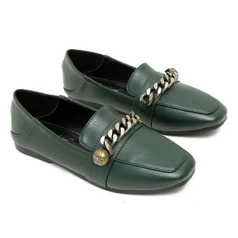 

B1-5 Size 33-43 Women Soft Leather Spring Autumn Flats Shoes Office Lady Comfort Shoes Woman Slip-on Chian Flat Heels Shoe