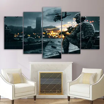 

Art Canvas Nordic Poster Decoration Print New 5 Pieces/Pcs Battlefield Scenario Wall For Living Room HD Painting Modular Picture