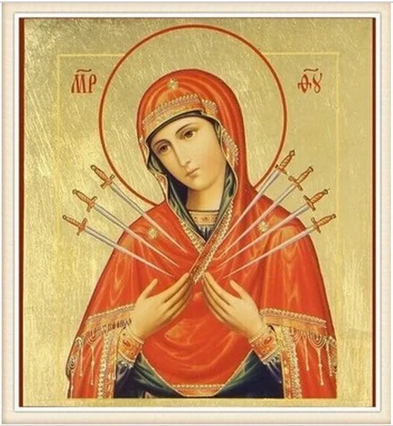 Чудотворная икона семистрельная. Икона божией матери семиб. Семистрельной иконе пресвятой богородицы. Богородица семистрельная. Икона семистрельная икона божией матери.