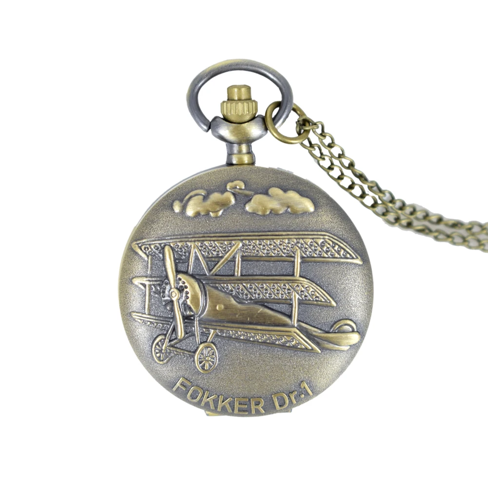 

Cindiry Vintage Bronze Fokker Dr.1 Plane 3D Pattern Small Quartz Pocket Watch Necklace Pendant Men Women Gift P22