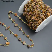 Натуральный желтый тигровый глаз каменные бусины из каменной крошки ручной работы Антикоррозийная 18 К Золотая проволока, обернутая связанные цепочка на шею 10 метров в партии