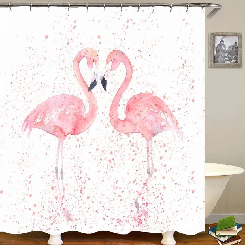 

Summer Pink Flamingo Shower Curtain Banana Leaf Beach 3D Digital Printing Waterproof Shower Curtains Bathroom Cortina De Ducha