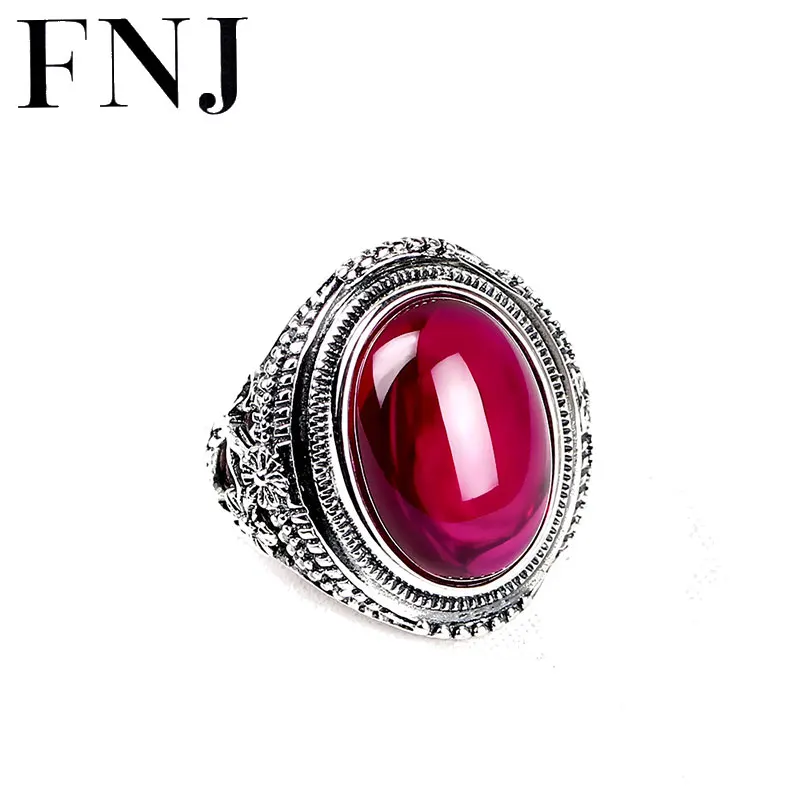 

925 Silver Ring Synthetic Red Corundum Stone 100% Pure S925 Sterling Solid Silver Rings for Women Jewelry
