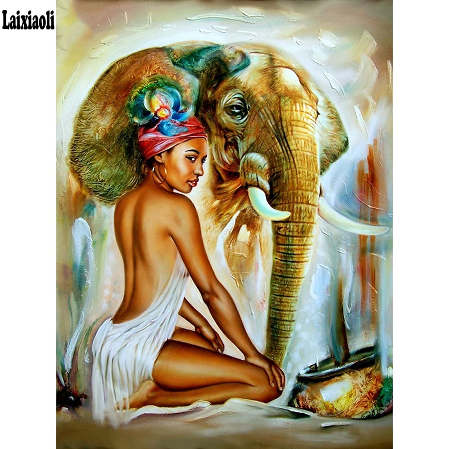 Diamond Mosaic 5D DIY Embroidery Diamond Painting african woman and Elephant 3d Picture Of Rhinestone Full Square art Home Decor