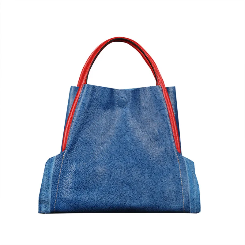 Nesitu Высокое качество модные винтажные синий черный красный Vegatable дубления натуральная кожа милые женские сумки для девочек Женская сумка M7 - Цвет: blue