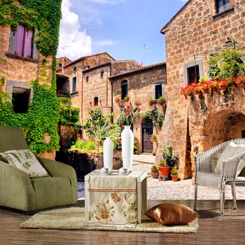 

Wholesale Mediterranean Town Scenery 3d mural wallpaper for kids baby room TV background 3d photo mural Papel de parede sticker