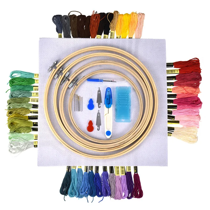 50 цветов мотков вышивка нитью крестиком набор колец 5 шт. разные размеры Вышивка Обручи DIY Швейные аксессуары для женщин