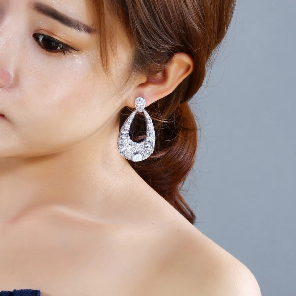 4 Colors New Water Drop Earrings with Big Oval cut crystal stones White Color Large TearDrop trendy earrings