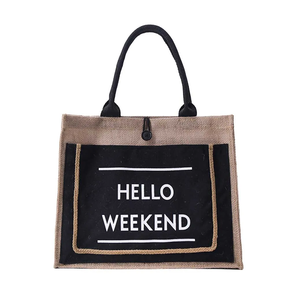 

2019 European Style Jute Cotton Tote Handbags Women Female Large Capacity Daily Use Shopping Bag Shoulder Bag #Y