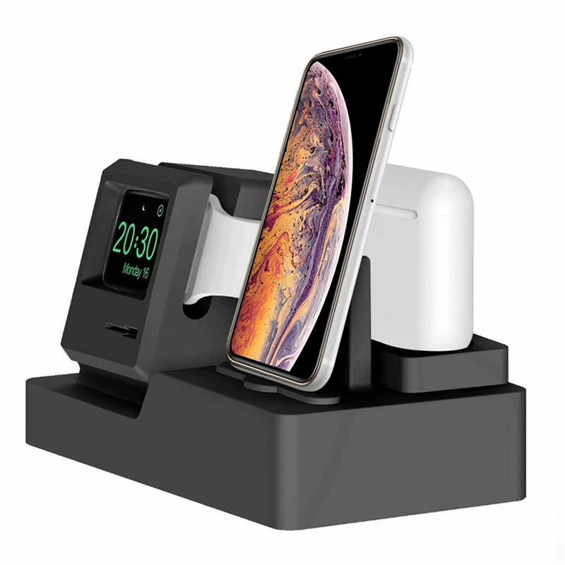 Силиконовая Подставка для зарядки 3 в 1 Iphone XS MAX часов Apple Airpods аксессуары Держатель