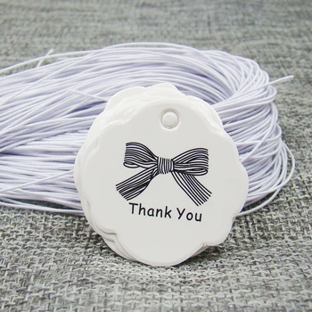 

3*3cm white paper thank your bowknot gift jewelry tag 500pcs+500pcs elastic string for gifts/jewelry/products packing label