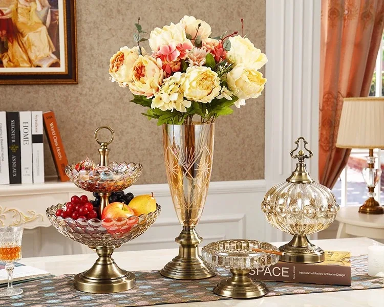 Стеклянная двухслойная тарелка для фруктов, европейская модель для дома, гостиной, журнальный столик, аксессуары, стеклянная ваза