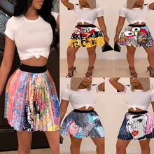 Плиссированные винтажные женские мини-юбки с рисунком букв, высокая талия, выше колена, короткая женская юбка, лето, Ретро стиль, низ для женщин