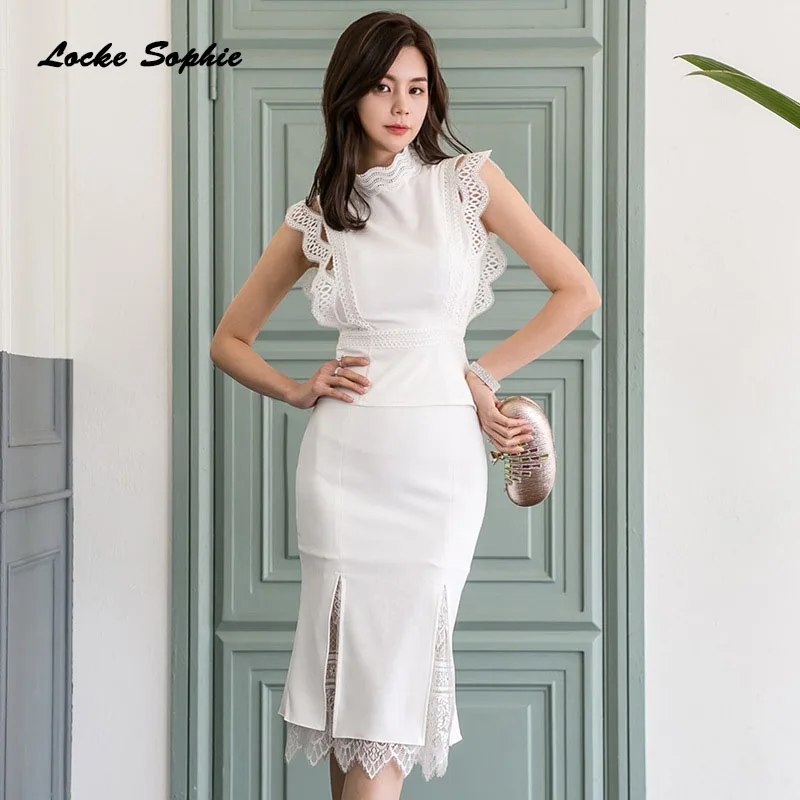 

2piece set women tracksuits twinset tops and skirts 2019 Summer cotton Lace Splicing Ruffles suits set ladies Skinny track suits