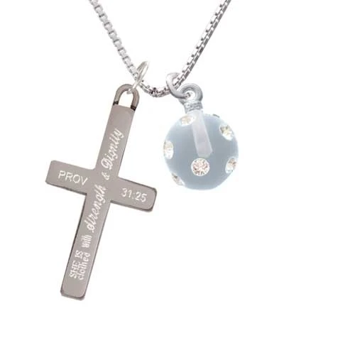 3-D Frosted Clear Resin Ornament with Crystals - Strength and Dignity - Cross Necklace (1)