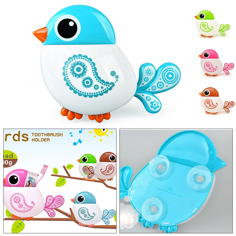 

2020 New Popular Cute Bird Toothbrush Toothpaste Holder Set Powerful Suction Cup Tools Dispenser For Bathroom Wall Easy To Use