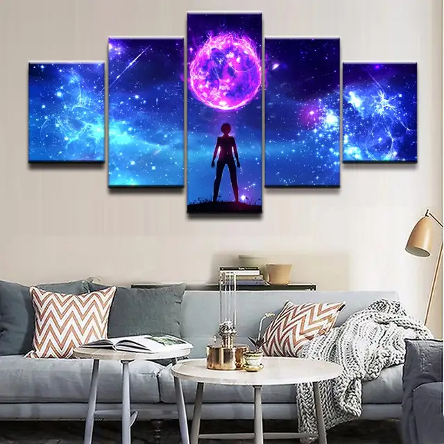 Decor Poster Modern Home Wall Art Figure 5 Panels Sci Fi Starry Sky Landscape Pictures Framework Bedroom Hd Printed Painting