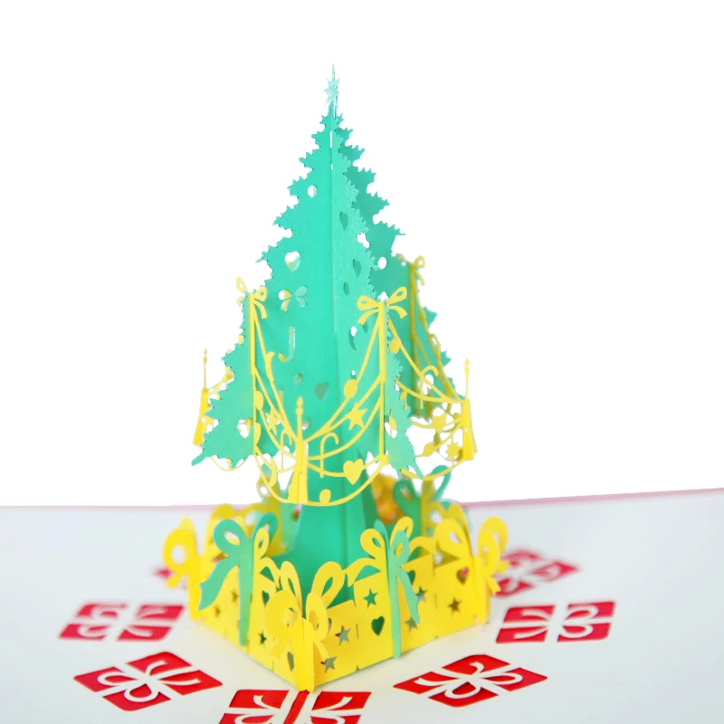 Laser Cut 3D Christmas Tree Up Card Xmas Decoration Gift Paper Craft