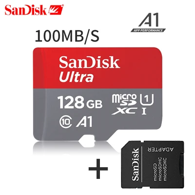 Двойной Флеш-накопитель SanDisk карта памяти 8 Гб C4 16 Гб оперативной памяти, 32 Гб встроенной памяти micro sd Card 64 Гб 128 256 100 МБ/с. Class10 micro sd SDHC/SDXC транс флэш-накопитель карты памяти - Емкость: 128GB-adapter