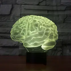 Мозг Форма 3D иллюзия Лампа 7 цветов изменить сенсорный переключатель светодиодный ночник акриловые настольная лампа Атмосфера лампы