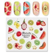 BeautyBigBang, 2 шт. в наборе, наклейки для дизайна ногтей, фрукты, банан, персик, авокадо, декоративные обертывания, Водные наклейки, наклейки для ногтей, s Art BBB032