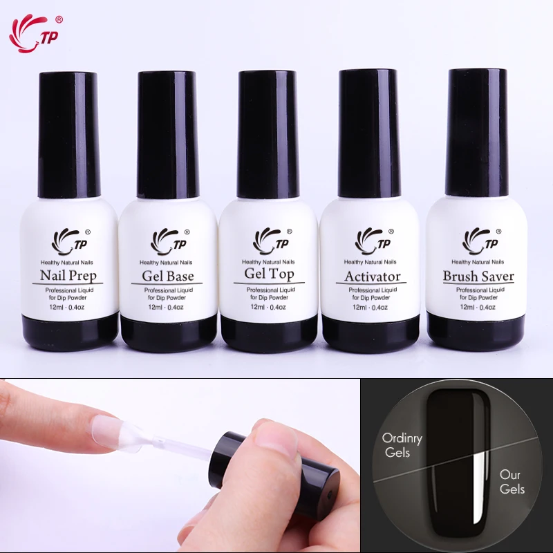 

TP Gel for Dip Powder system Nail Base Top Coat Activator Starter Set Natural Dry No Lamp Lasting French Primer Polish Manicure