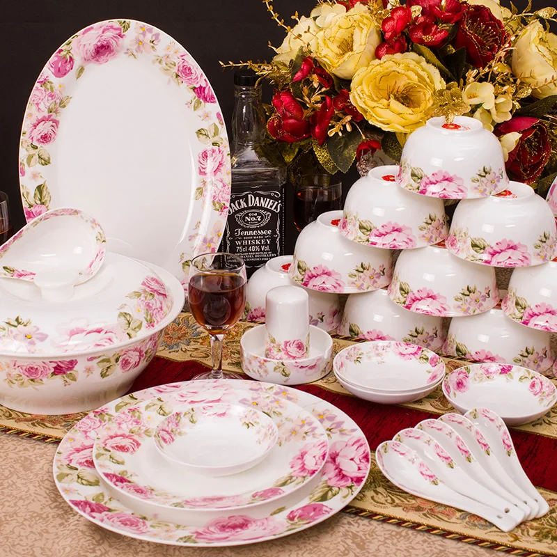 Pink Rose Dinnerware Sets of 56 Bone China Dinnerware Set Tableware