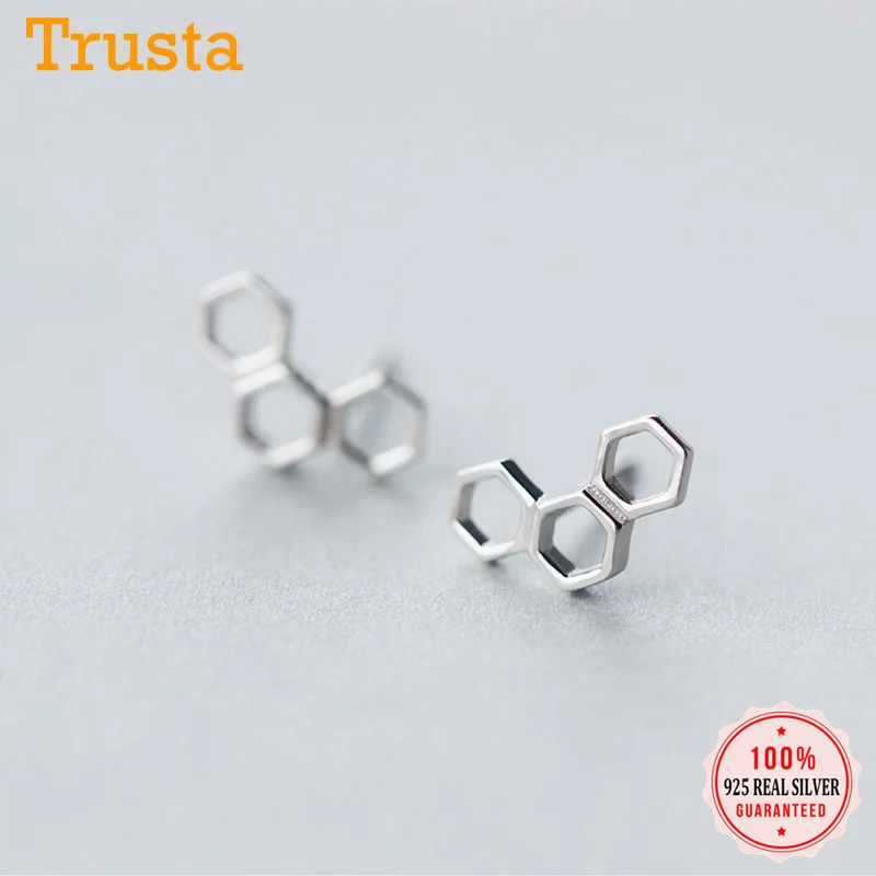 

Trusta 2018 100% 925 Sterling Silver Jewelry Fashion Cute Tiny 9mmX12mm Hexagon Stud Earrings Gift For Girls Kids Lady DS416