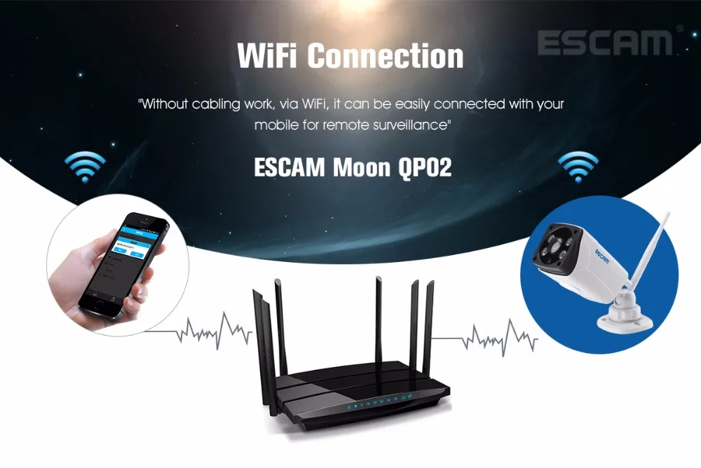 Escam Moon QP02 2MP HD 1080P Wi-Fi камера с сигнализацией, наружная цилиндрическая IR-Cut ip-камера с разрешением 180 градусов, поддержка Макс 64 ГБ, TF карта