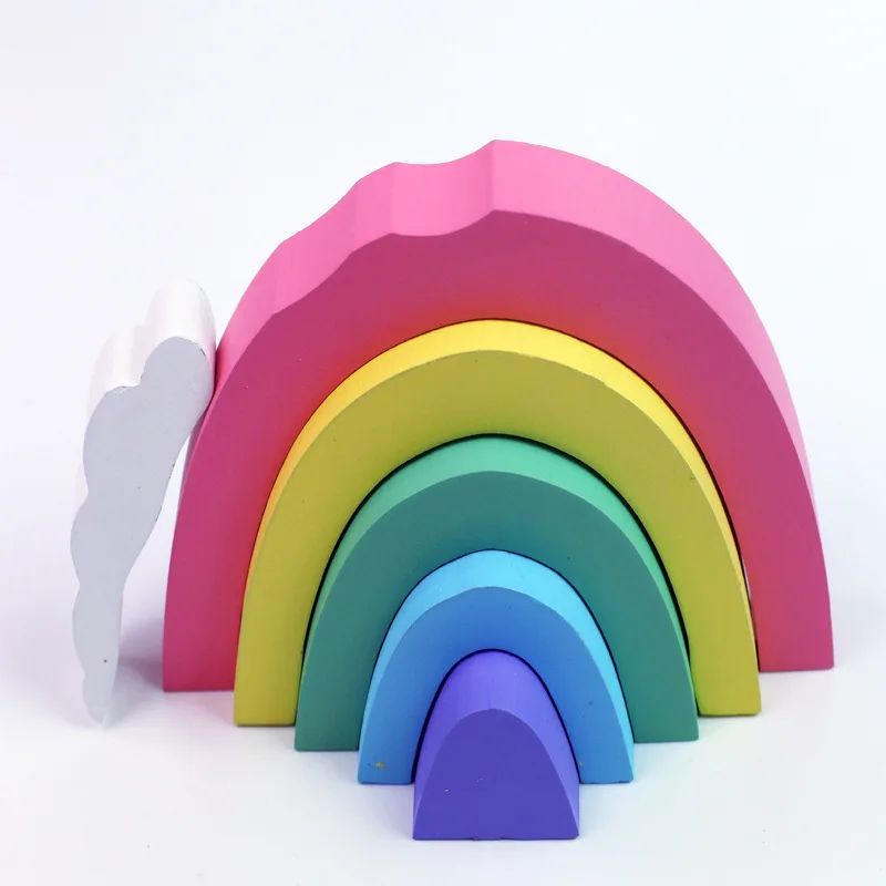 Радужные Складные Игрушки, красочные деревянные блоки, игрушки для малышей, для месяцев, детские развивающие игрушки, детская комната, украшение, дизайнер для детей - Цвет: Colorful
