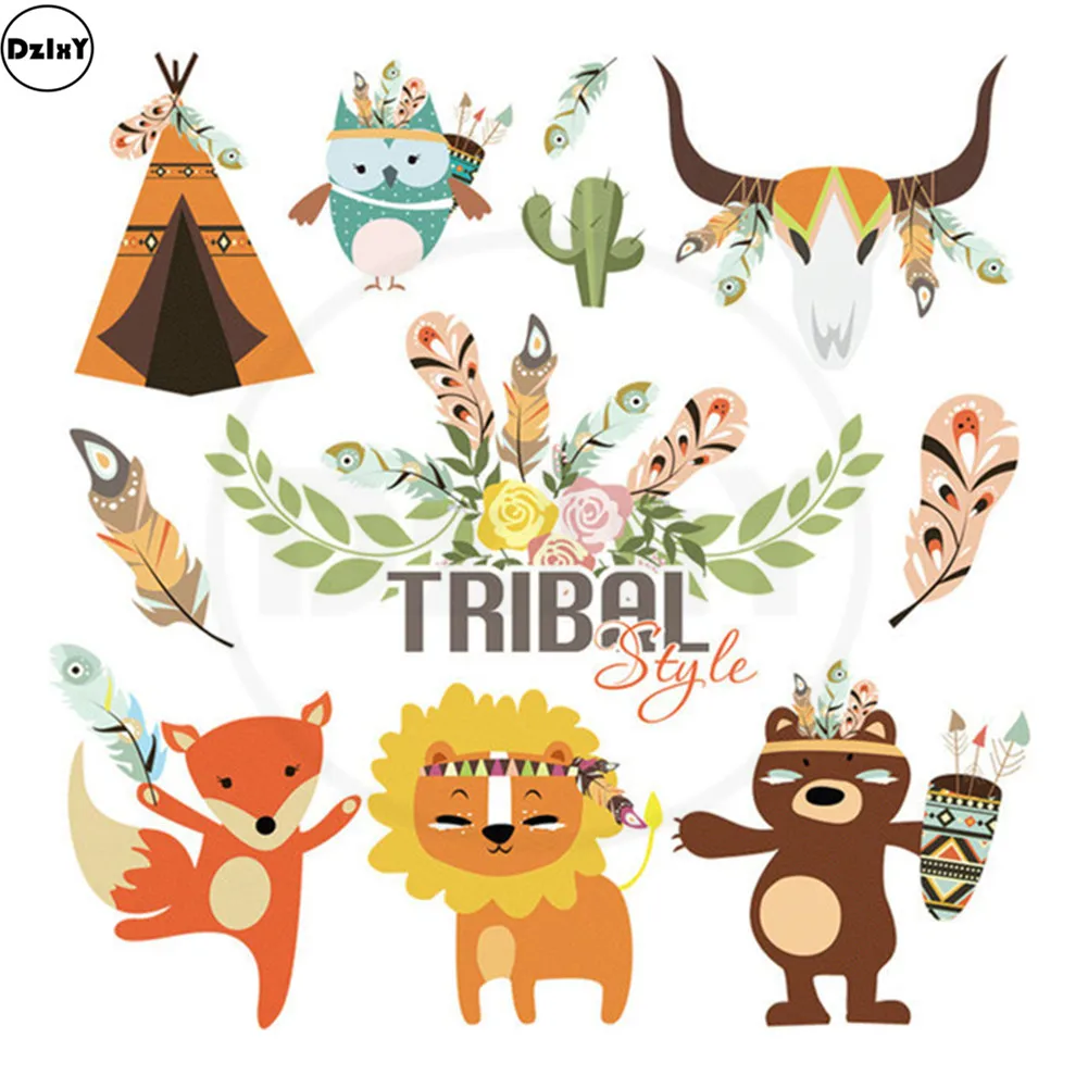 

Primitive Tribal Animals Eco-Friendly Heat Transfers Stickers PVC Thermal Appliques for Clothes Iron on Print on Patches @T-155