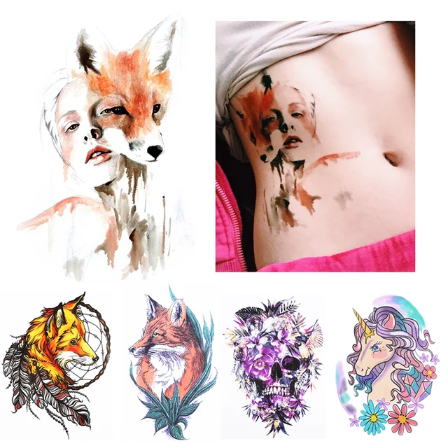 1 Sheet Temporary Tattoo Sticker KM-056 Flower Arm Body Art Waterproof Tattoo Beauty Fox Women Coquette Decal Design 1 Sheet Temporary Tattoo Sticker KM-056 Flower Arm Body Art Waterproof Tattoo Beauty Fox Women Coquette Decal Design