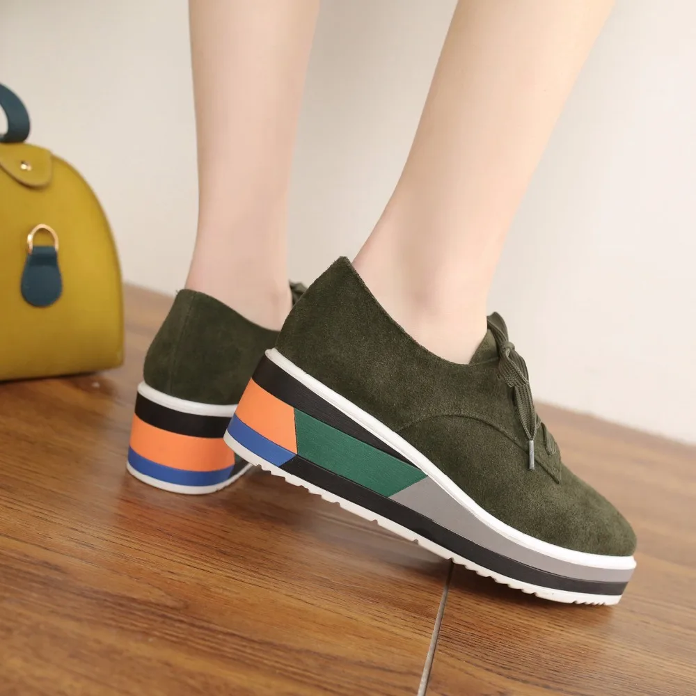 

2017 Spring/Autumn Lace-up Square Toe Increased within platform heels Women's shoes Femal Pumps