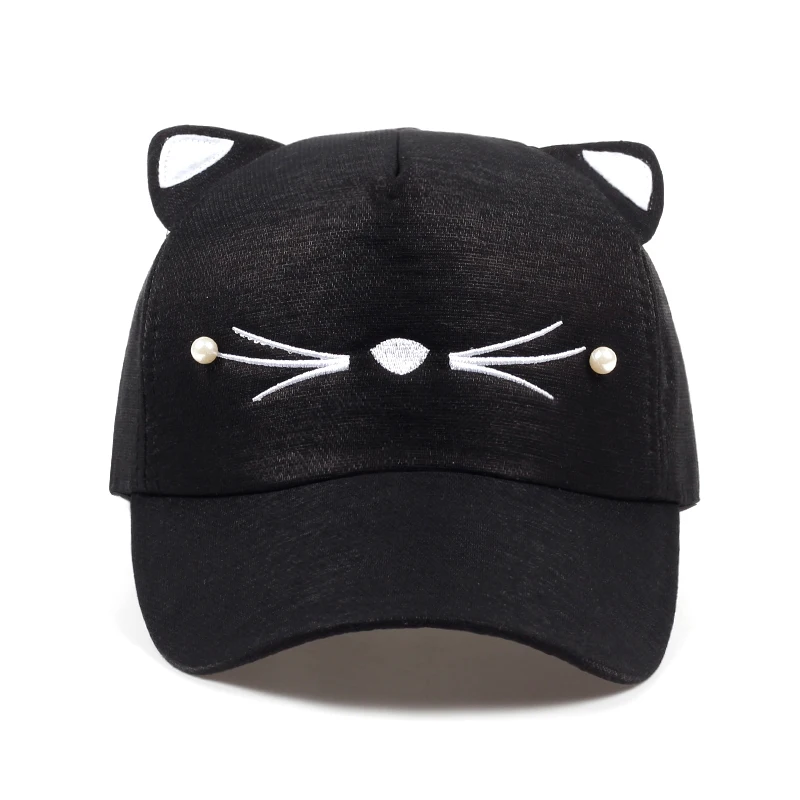 lovely cat face baseball cap for young women adjustable cotton snapback