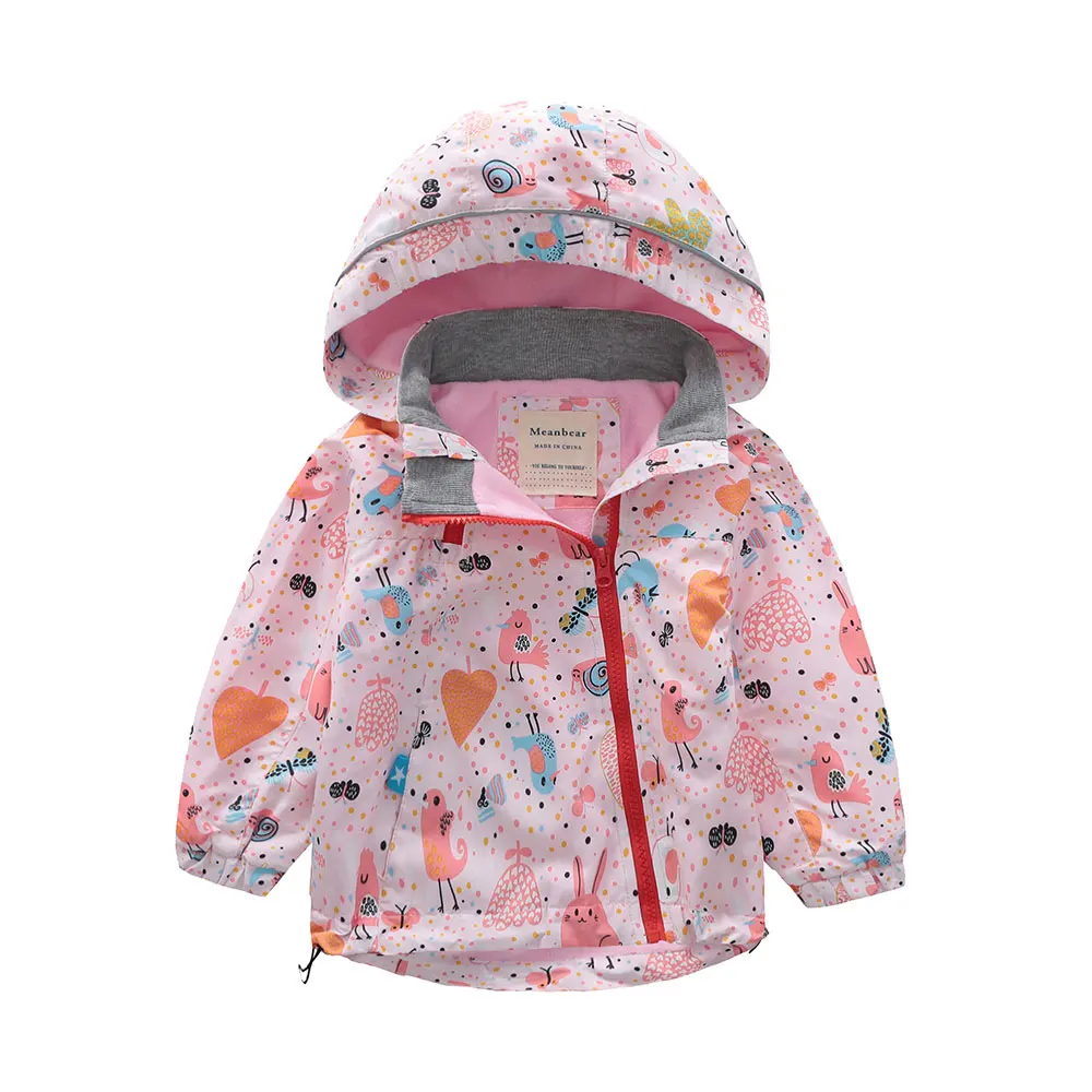 

Autumn Winter Children Jacket Boy Girls Thicken Fleece Lining Jackets Bird snail print Hooded Windproof Kid's Outwear Warm Tops