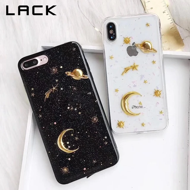 Special Price LACK Gold Moon Stars Planet Phone Case For iphone X Case For iphone 6S 6 7 8 Plus Bling Glitter Universe Series Cover Cases Capa