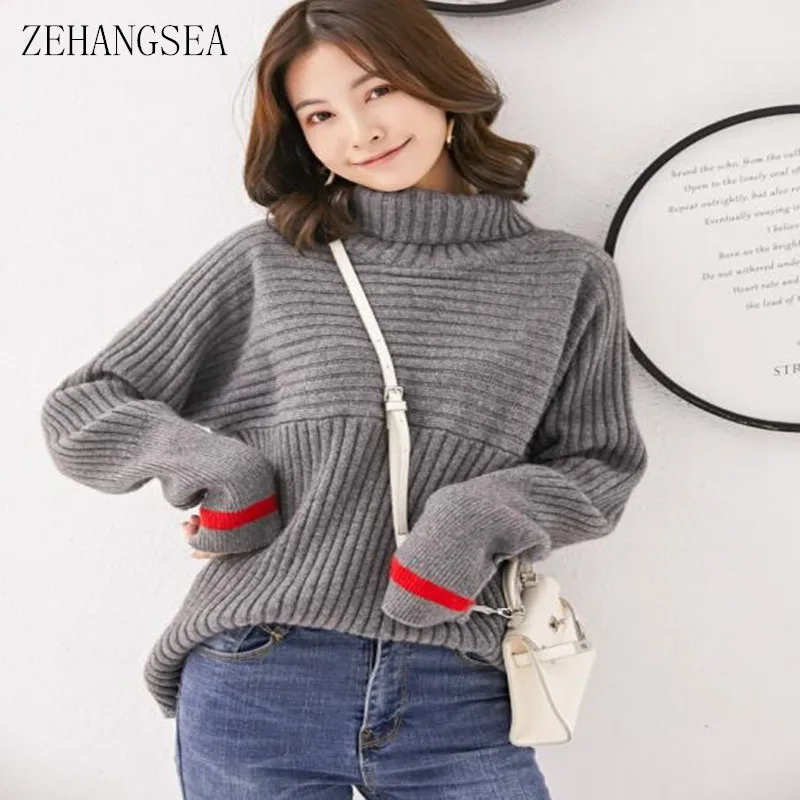 ZEHANGSEA-Winter new women's short section coarse knit pullover women's high collar thick bottom loose warm bottoming sweater