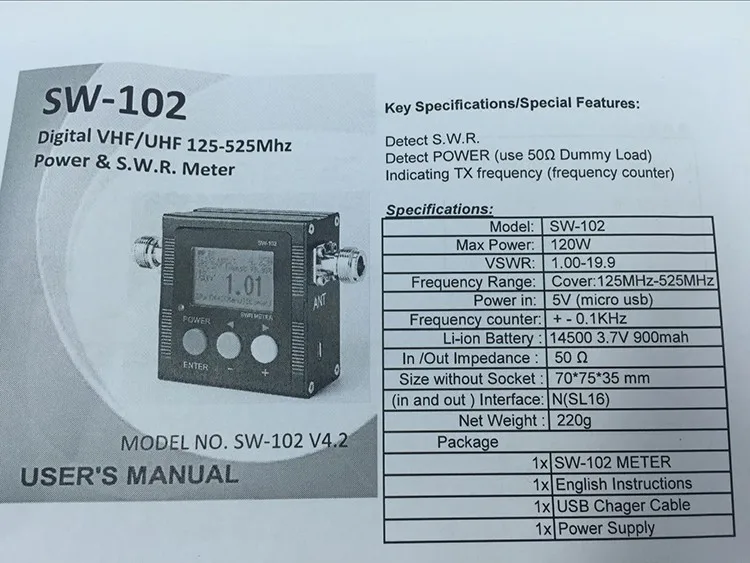 VSWR 1,00-19,9 цифровой УКВ 125-525 МГц SURECOM SW-102 с 2 шт. RF адаптер Baofeng Радио рация мощность КСВ метр 120 Вт