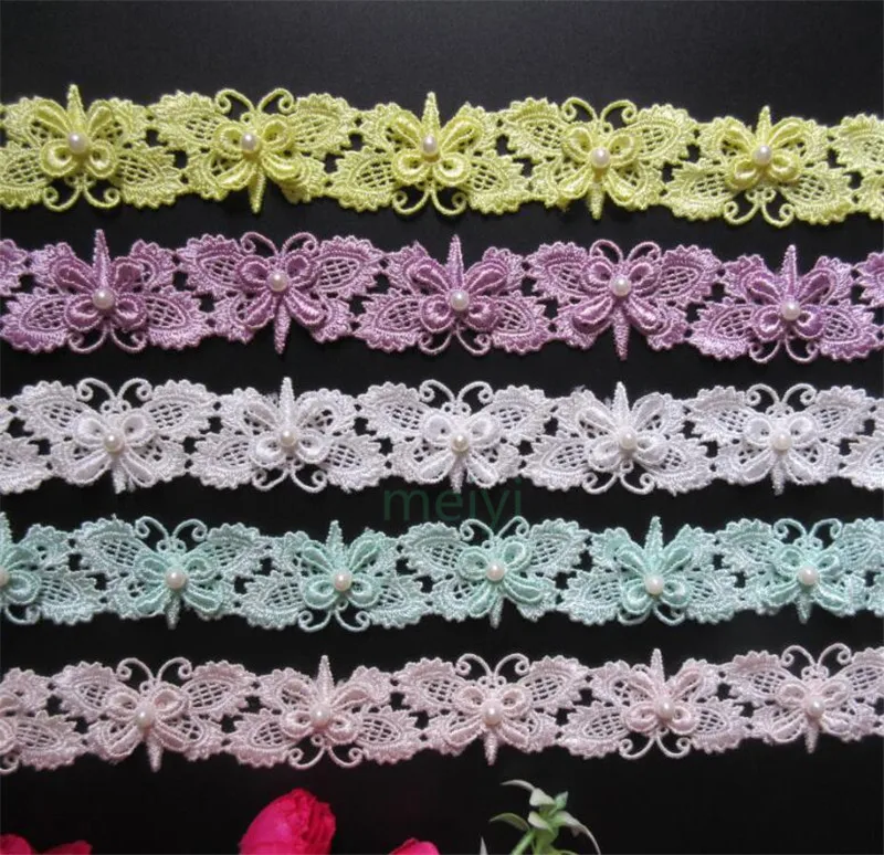 

Soluble Butterfly Bowknot Pearl Embroidered Lace Trim Ribbon Fabric Sewing Craft Patchwork Handmade DIY For Costume Decoration