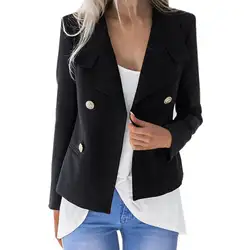 Женского шикарный дизайн куртка Офисные женские туфли Короткие Блейзер с длинным рукавом блейзер с пуговицами одежда в стиле кэжуал осень