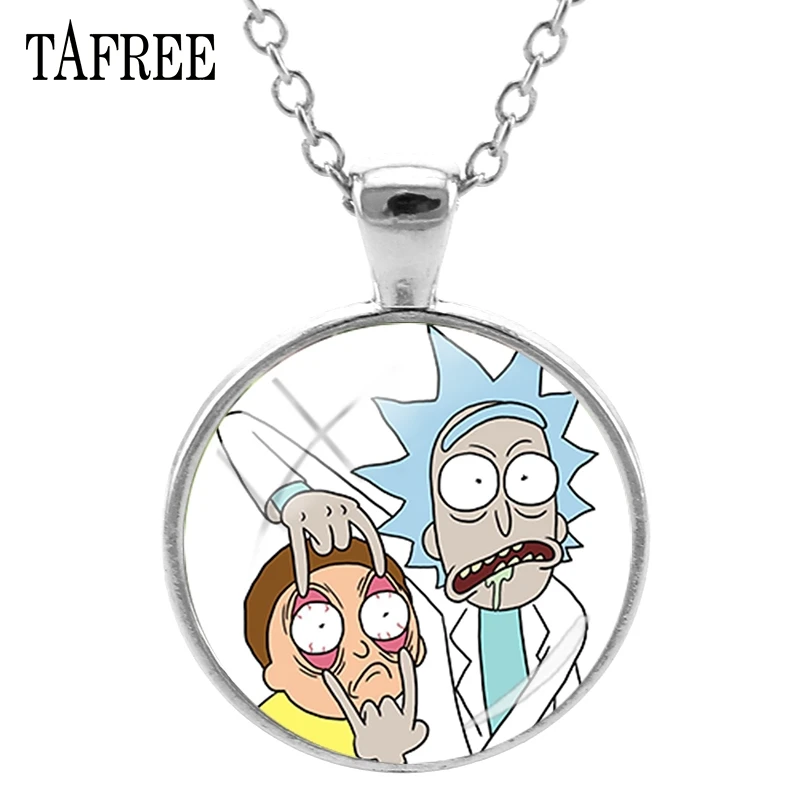 

TAFREE Funny Photo Rick&Morty Round Pendant Necklace Glass Dome Necklace Antique Silver Plated Jewelry for Women&men Gift QF465