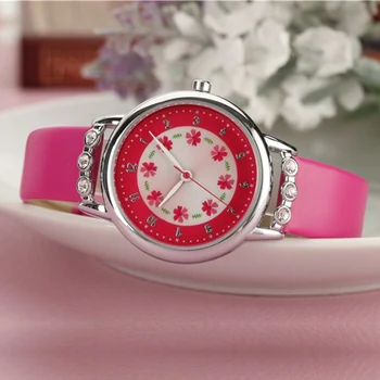 

Hot Fashion Children Kids Girls Watch Rhinestone Flower PU Leather Strap Wristwatch Student Cartoon Quartz Watches MSK66