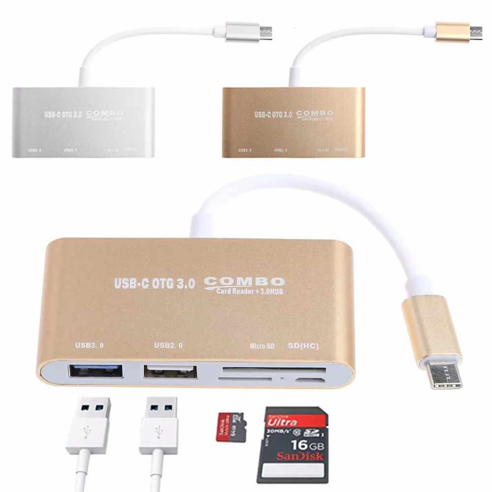 

5-In-1 USB-C 3.1 Type-C OTG USB 3.0 2.0 Hub SD/TF Card Reader Combo For Laptop