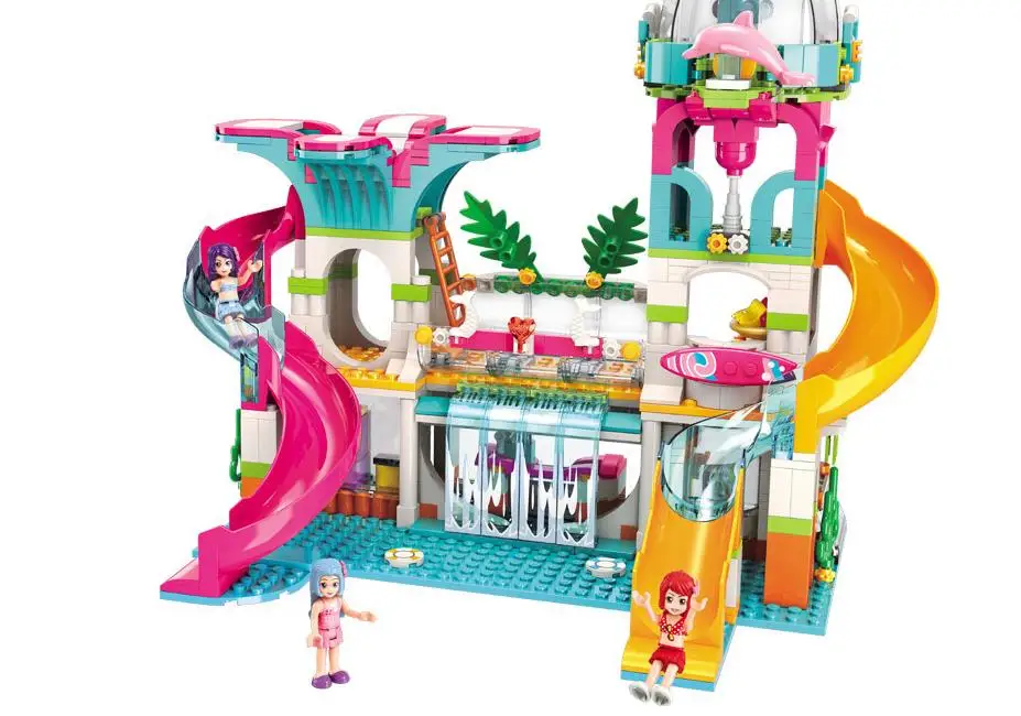 

City Park Friends Princess Water slides Swimming Pool Building Blocks Model Summer Educational Bricks toys For Children