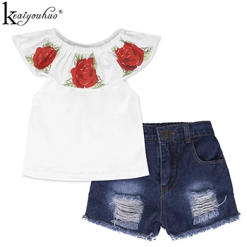 

Children Clothing Broken Hole Pants Girls Clothes Sets Rose Kids Sports Suits Tracksuit For Girls Costume For Kids Clothes Sets