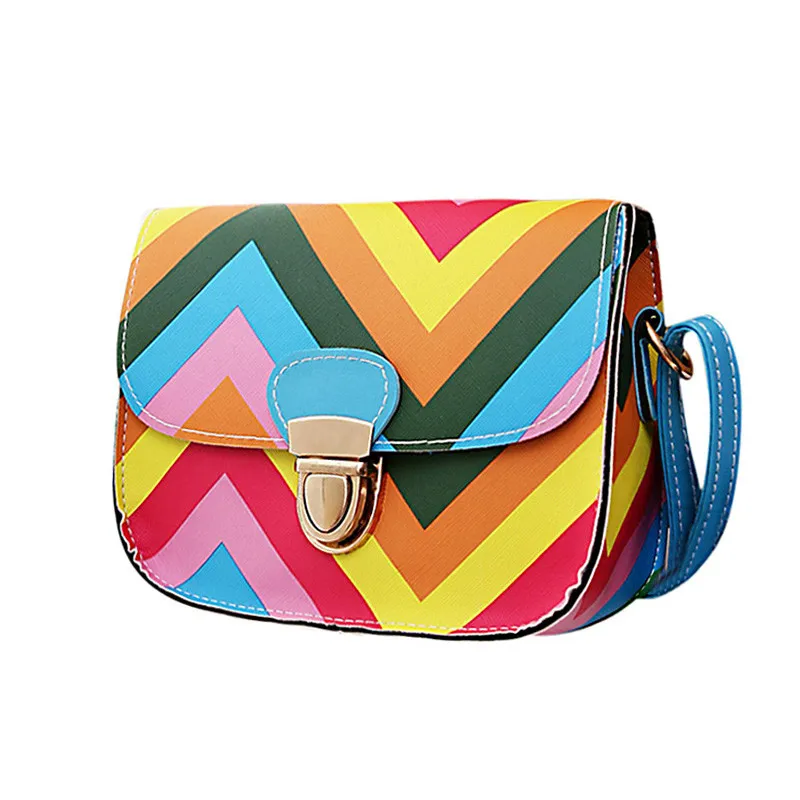 

New Arrival Carrying Crossbody Bags Rainbow Color Plaid Mini Square Messenger Shoulder Bags Tas Wanita @30